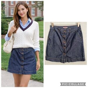Tommy Hilfiger Denim Skirt Button Front Preppy Blue Womens 6